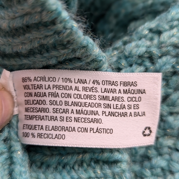 Y2K Merona Unisex Turquoise Oversized Chunky Wool Preppy Crew Neck Sweater S - Picture 6 of 7